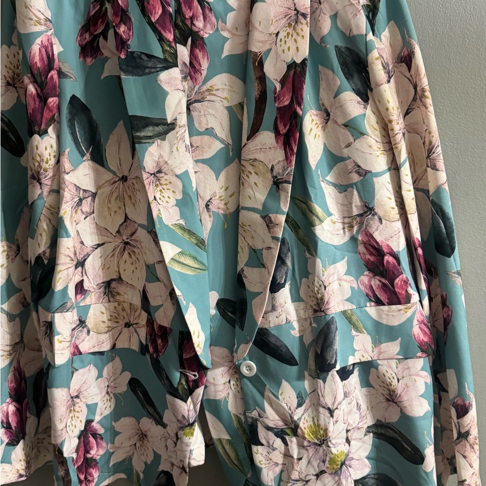 SHEIN Floral Blazer and pant suit with Teal and Pink Accents - Picture 2 of 8